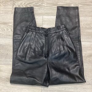 Vintage Elegant Stylish Black Leather Faux Trousers